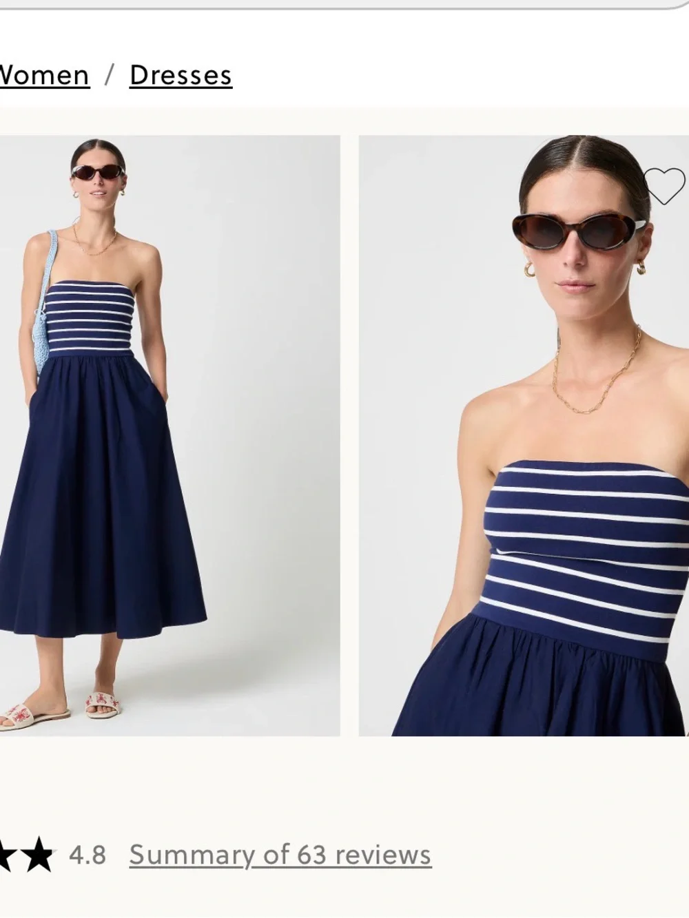 J. Crew Mixed-media Convertible Strapless Midi Dress, Navy (XL)